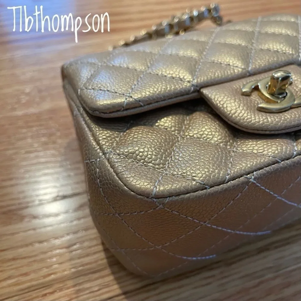 Chanel square mini gold caviar leather & GHW